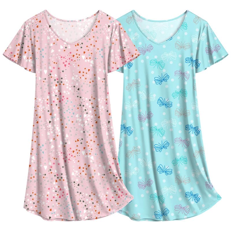 Ekouaer 2 Pack Nightgowns for Women Short Sleeve Nightshirt Soft Sleepdress