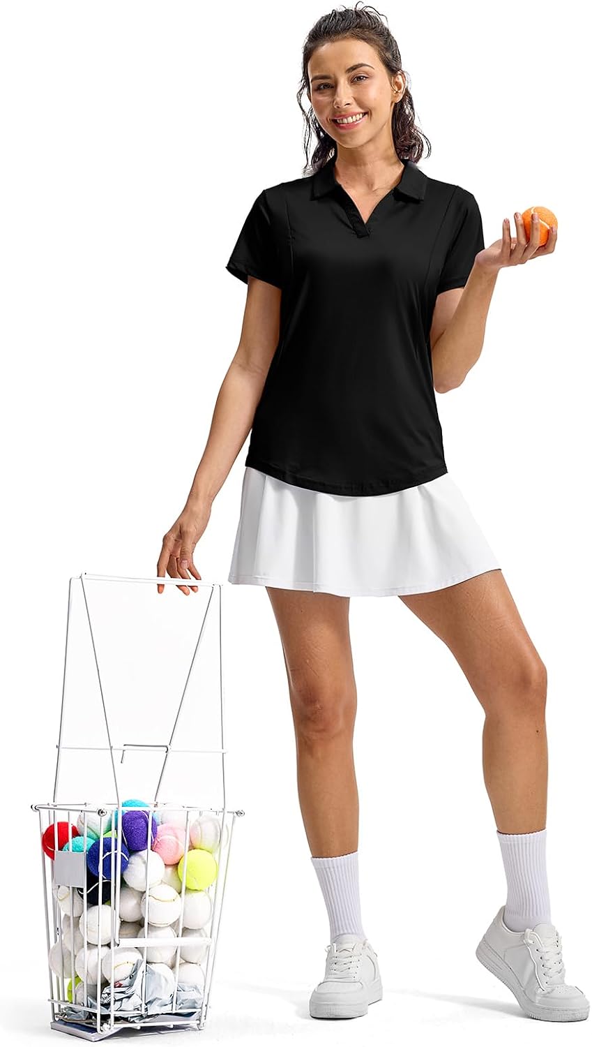 Rdruko Women's Golf Shirts Short Sleeve Dry Fit Polo V Neck Collared Shirts