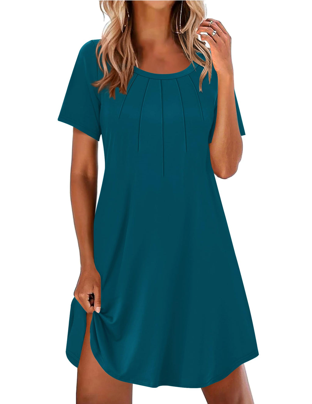 Ekouaer Nightgowns for Women Pleated Nightshirts Short Sleeve Sleepshirts