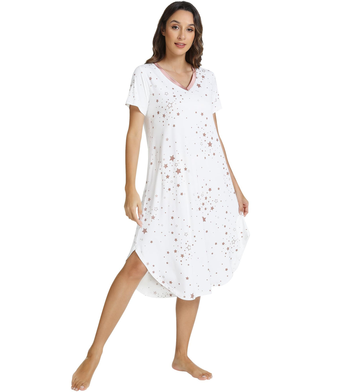 NACHILA Bamboo Viscose Nightgowns for Women Cooling Short Sleeve Sleepshirt
