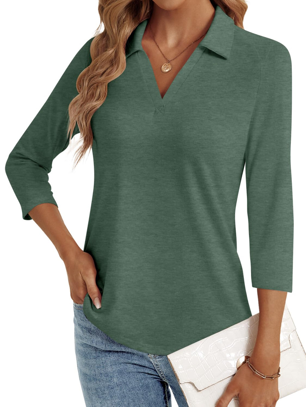 LYHIPSS 3/4 Length Sleeve Womens Tops Dressy Casual Business Blouses