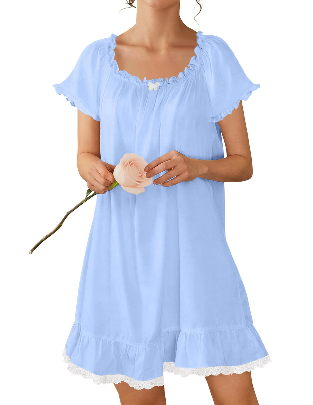 Ekouaer Cotton Nightgowns for Women Short Sleeve Victorian Night Gowns