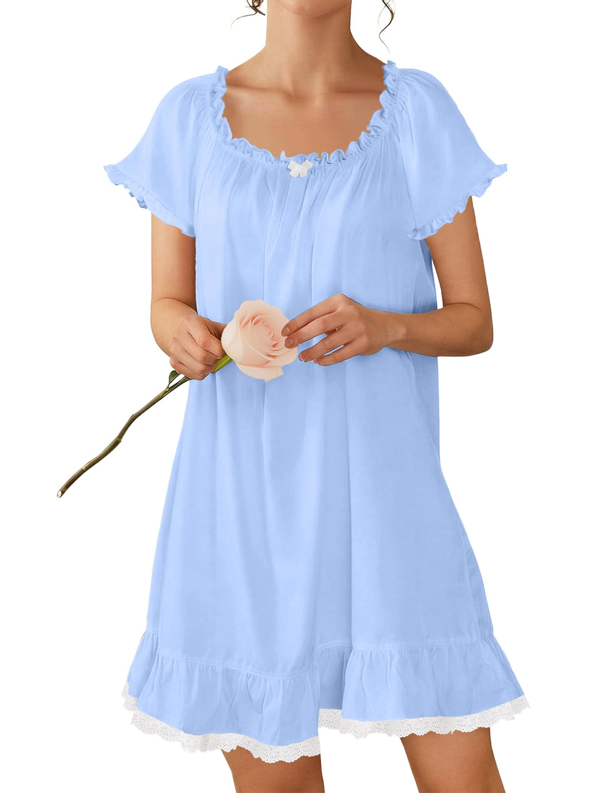 Ekouaer Cotton Nightgowns for Women Short Sleeve Victorian Night Gowns