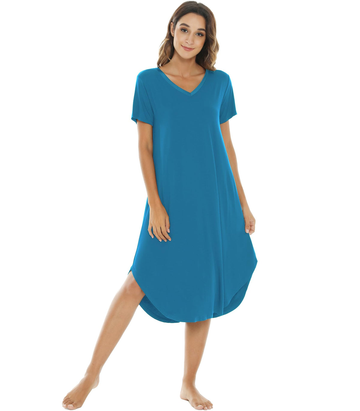 NACHILA Bamboo Viscose Nightgowns for Women Cooling Short Sleeve Sleepshirt