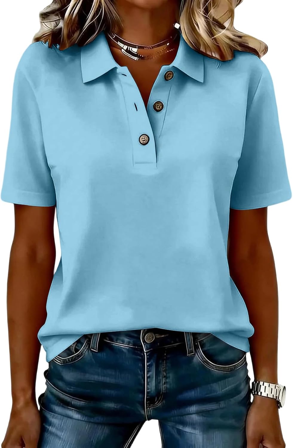 Polo Shirts for Women Golf Button Collared Summer Short Sleeve Tops Lightweight Work Polo Shirt Womens Blouses