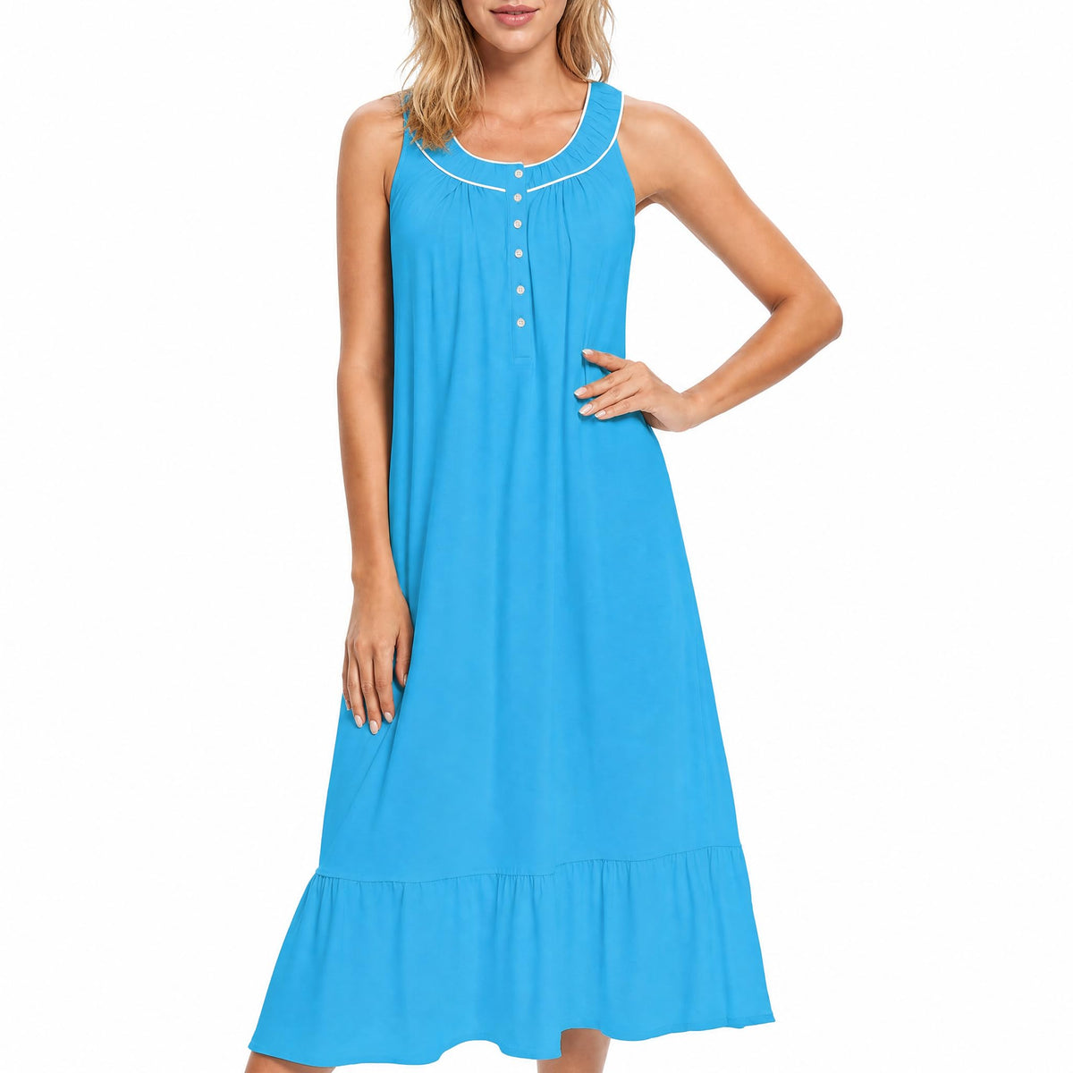 IZZY + TOBY 100% Cotton Nightgowns for Women Soft Ladies Gowns Sleepwear Long Sleeveless Nightgown