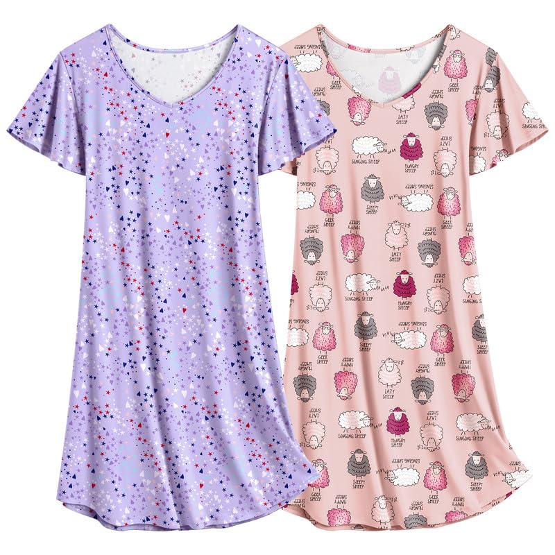 Ekouaer 2 Pack Nightgowns for Women Short Sleeve Nightshirt Soft Sleepdress