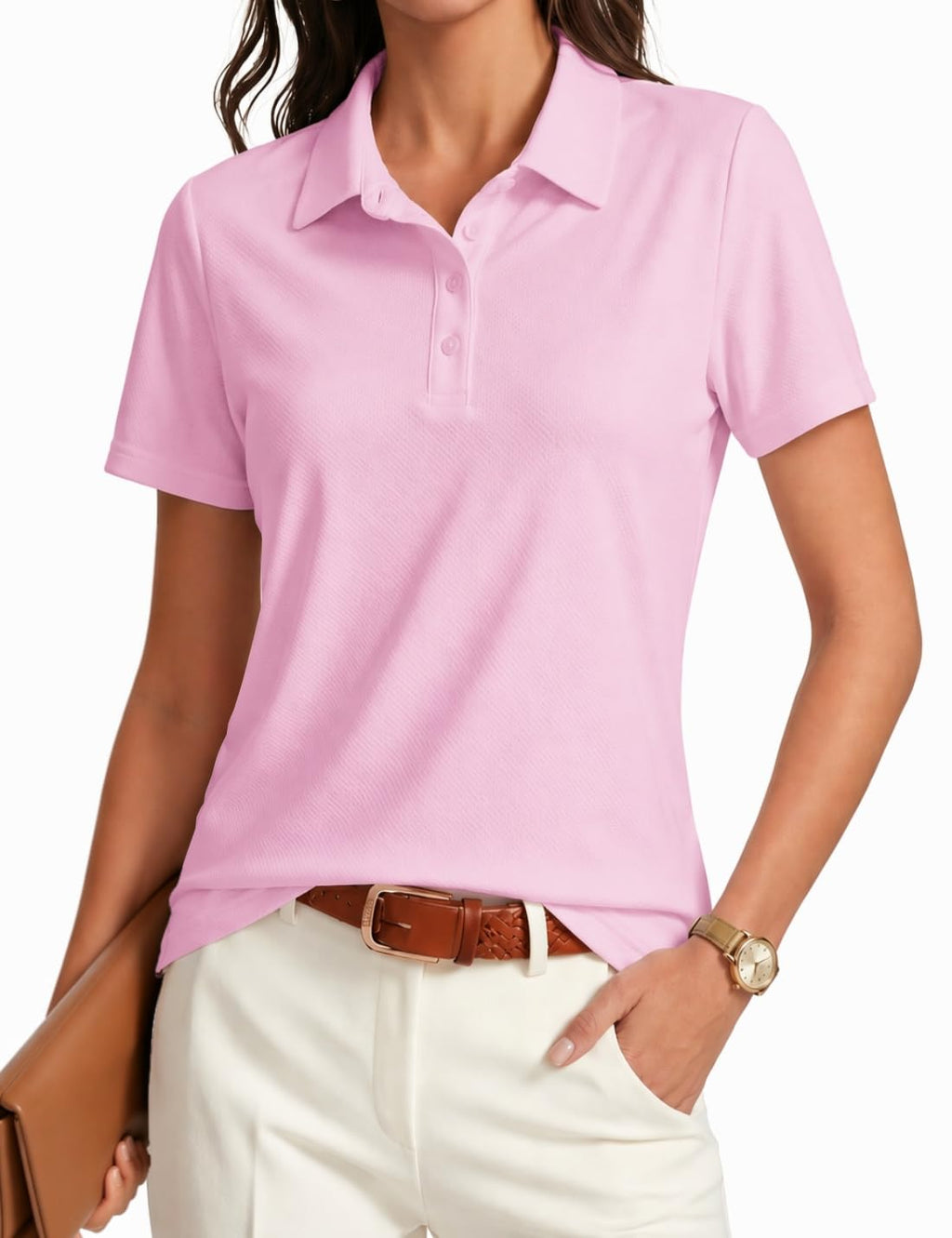 PINSPARK Womens Golf Shirt 4-Button UPF 50+ Quick Dry Collared Polo Shirts