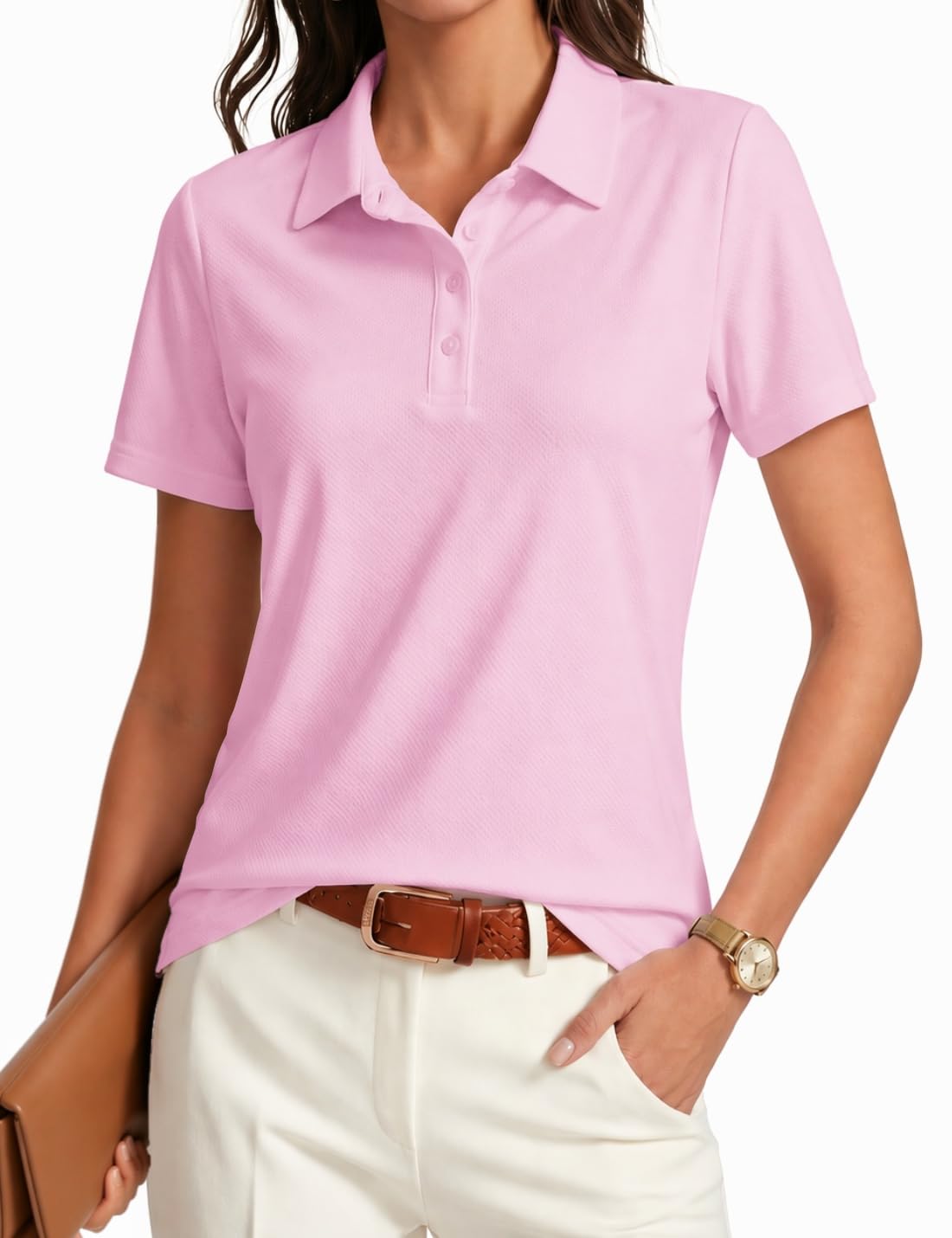 PINSPARK Womens Golf Shirt 4-Button UPF 50+ Quick Dry Collared Polo Shirts