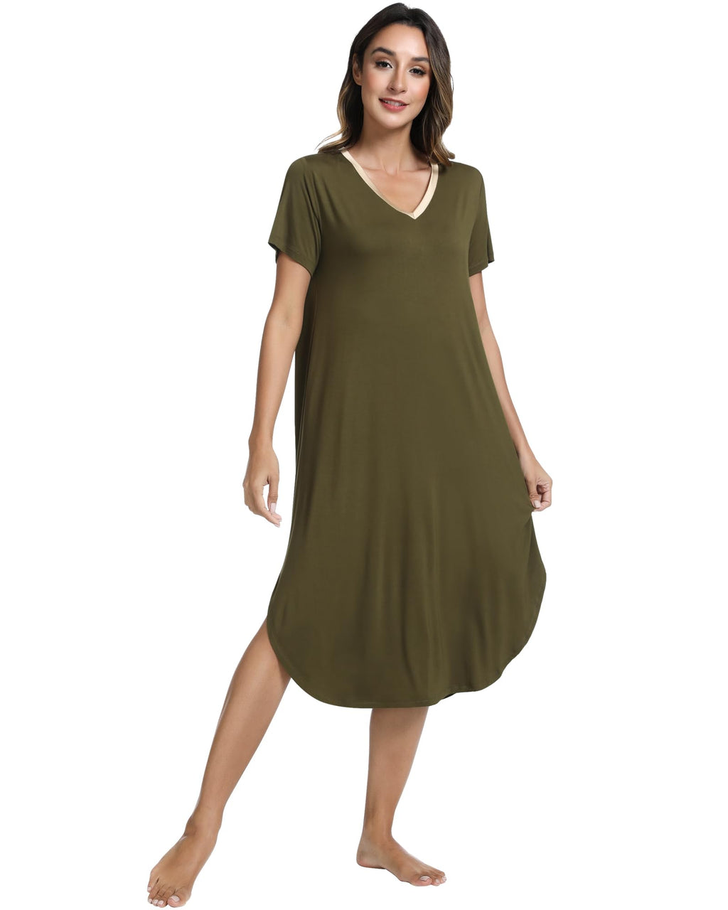 NACHILA Bamboo Viscose Nightgowns for Women Cooling Short Sleeve Sleepshirt