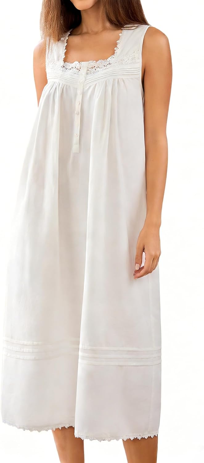 100% Cotton Nightgowns for Women Sleeveless Night Gown with Pockets,XS-5XL