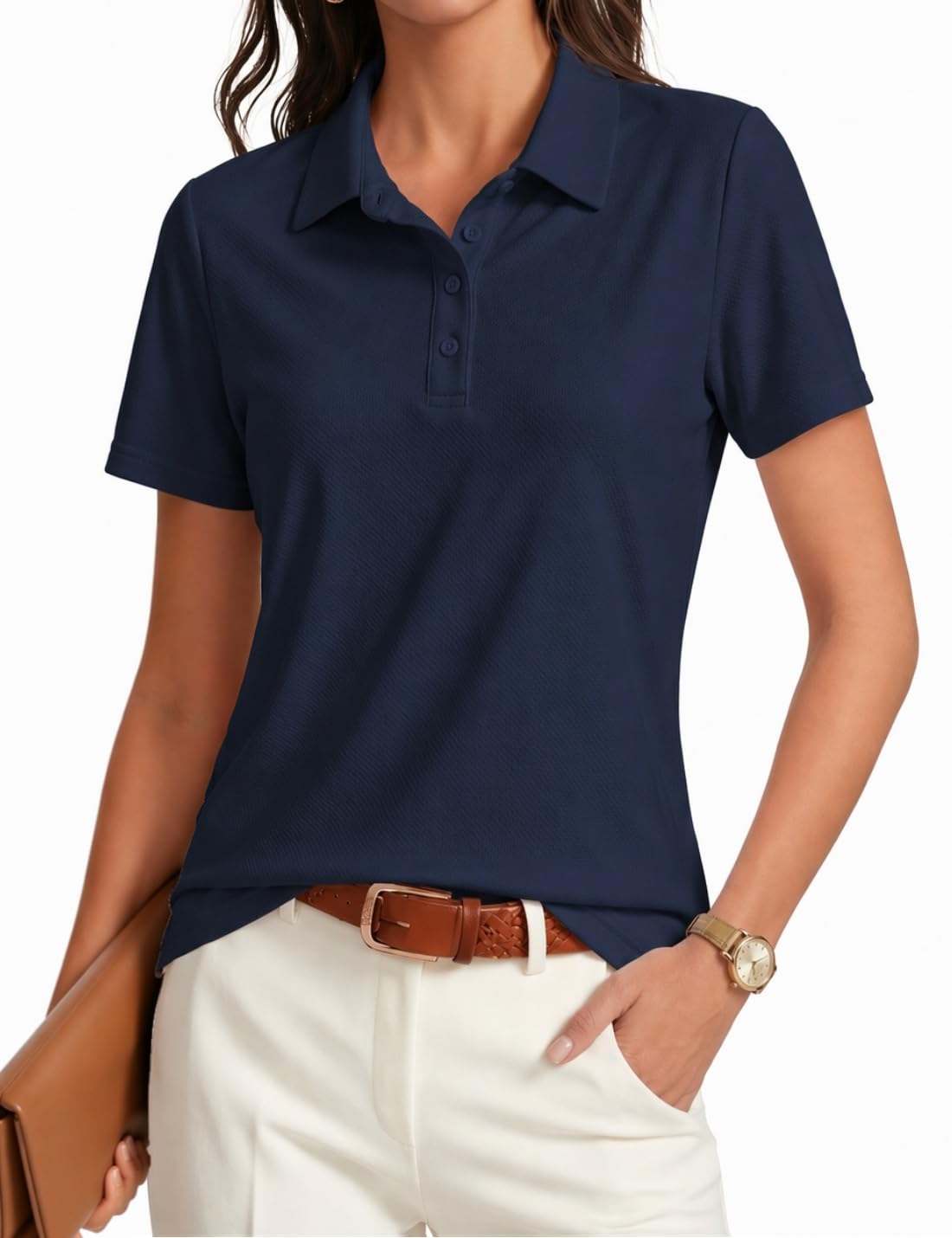 PINSPARK Womens Golf Shirt 4-Button UPF 50+ Quick Dry Collared Polo Shirts