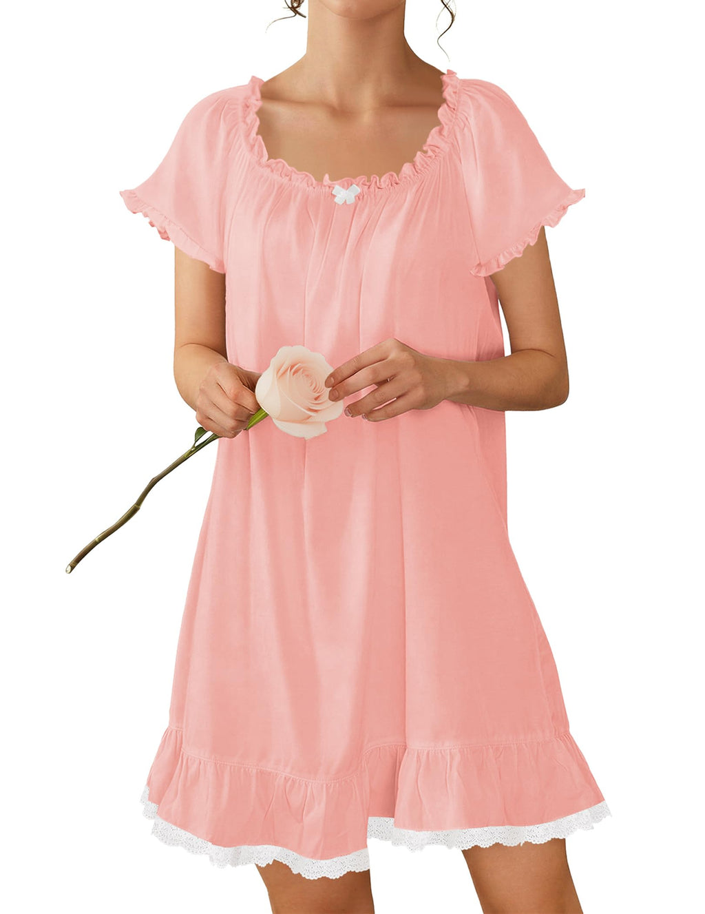 Ekouaer Cotton Nightgowns for Women Short Sleeve Victorian Night Gowns