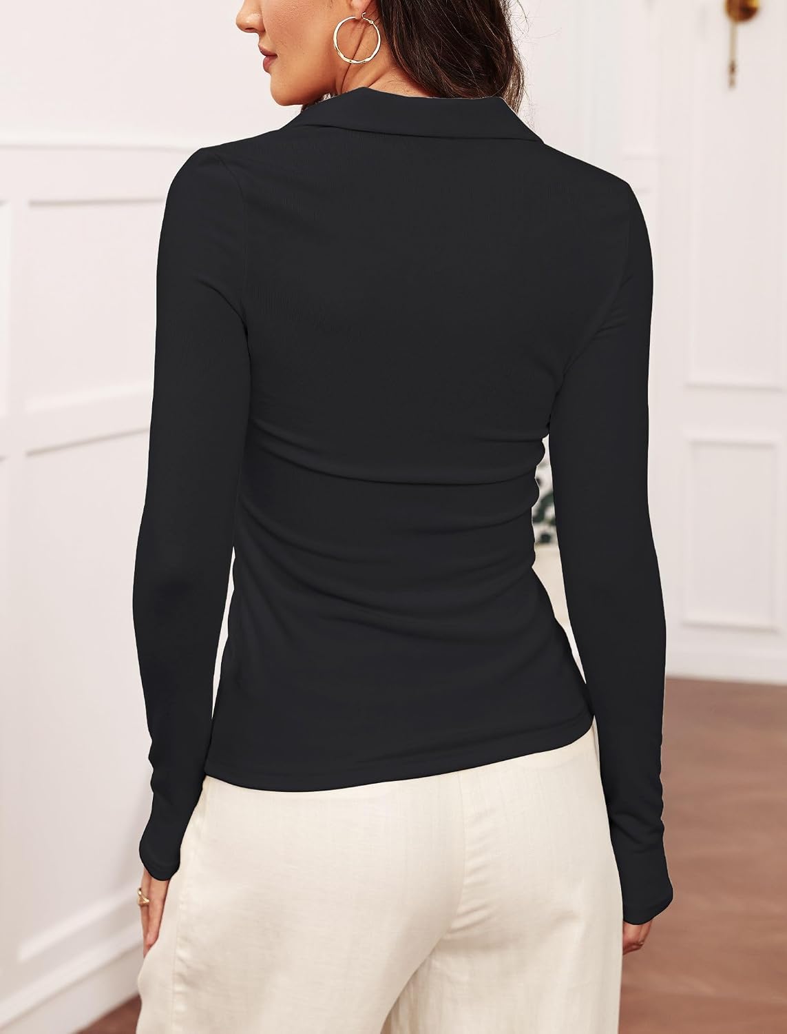 Prettywear Womens Long Sleeve Polo Shirts Collared Business Casual Work Top