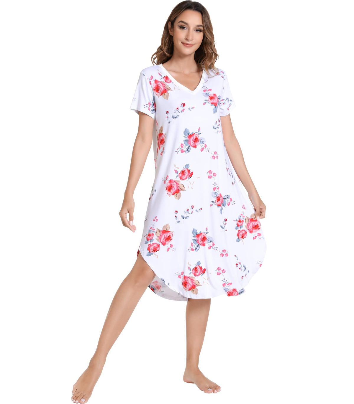 NACHILA Bamboo Viscose Nightgowns for Women Cooling Short Sleeve Sleepshirt