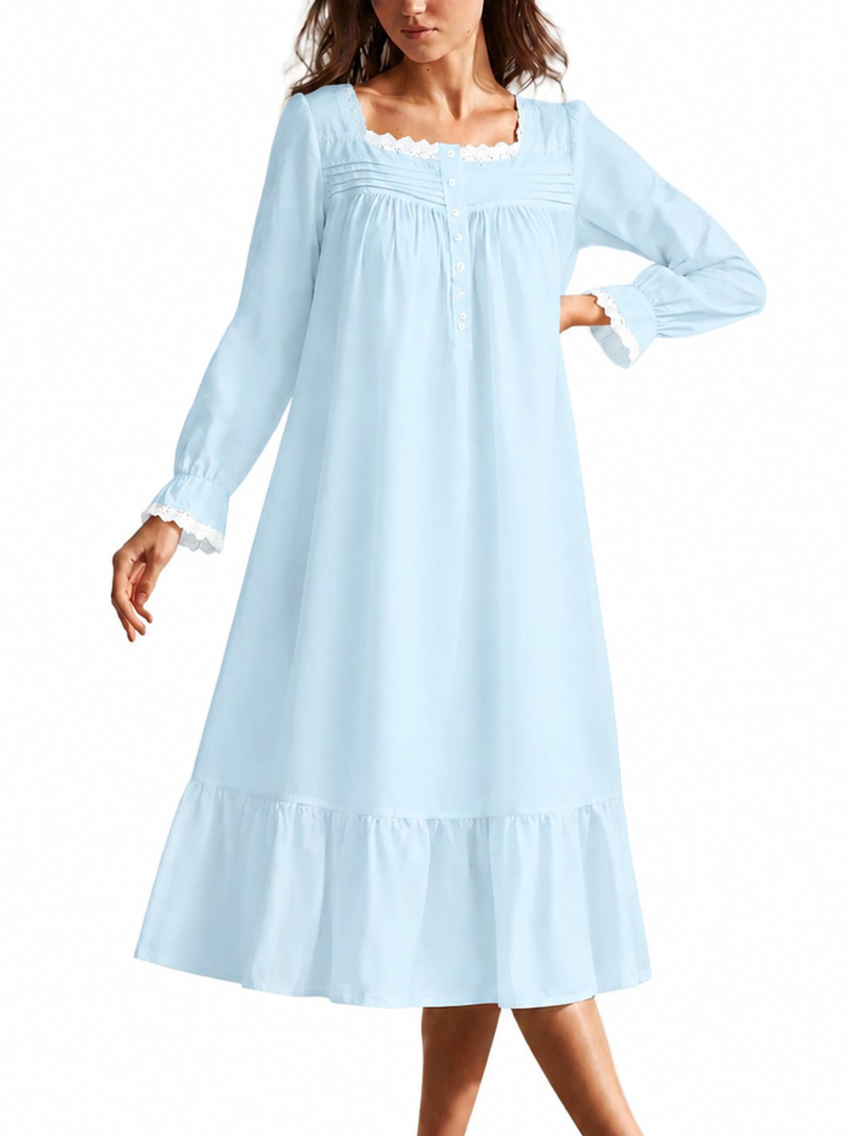 YOZLY Cotton Nightgowns for Women Embroidery Sleeveless Night Gown with Pockets S-XXXL