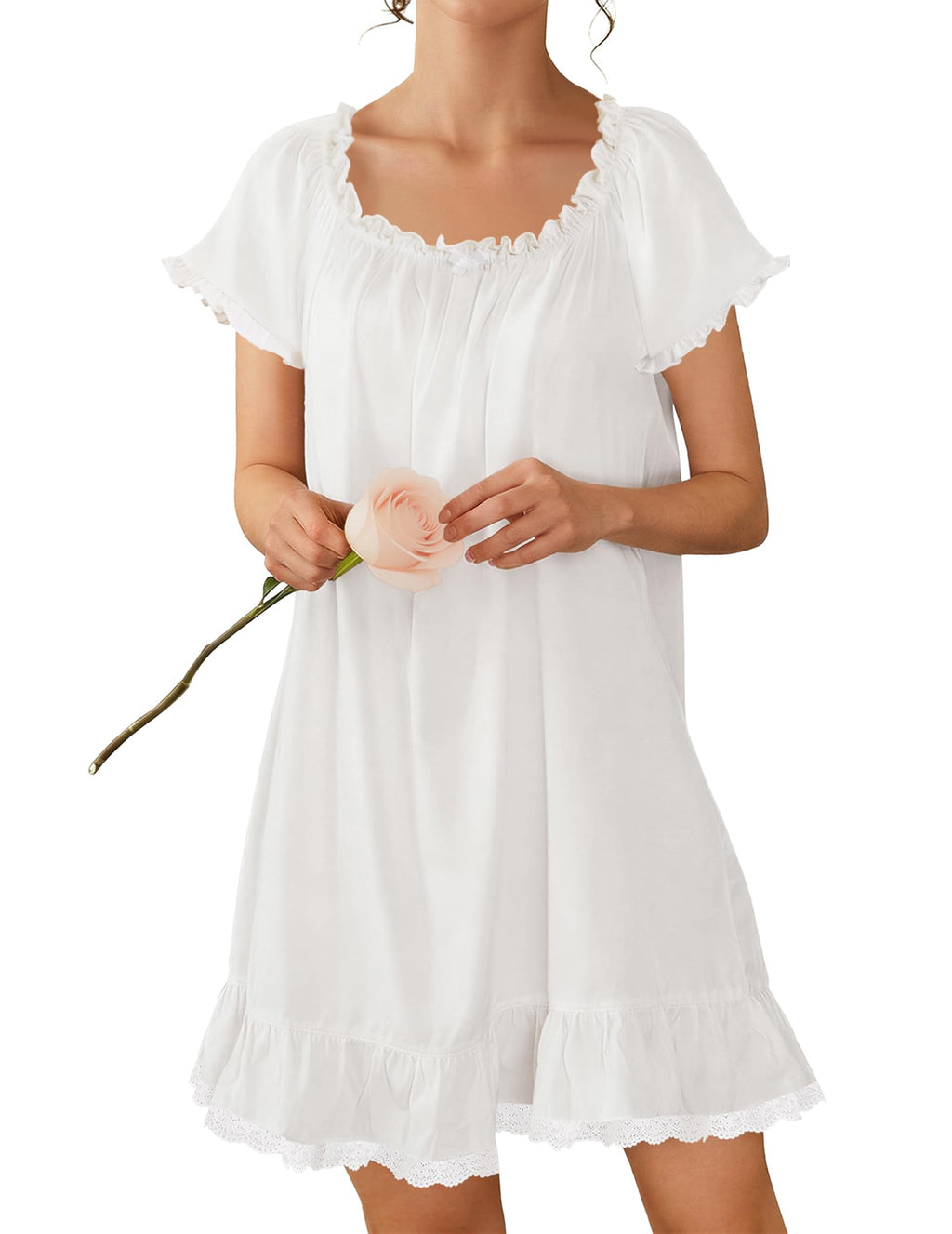Ekouaer Cotton Nightgowns for Women Short Sleeve Victorian Night Gowns