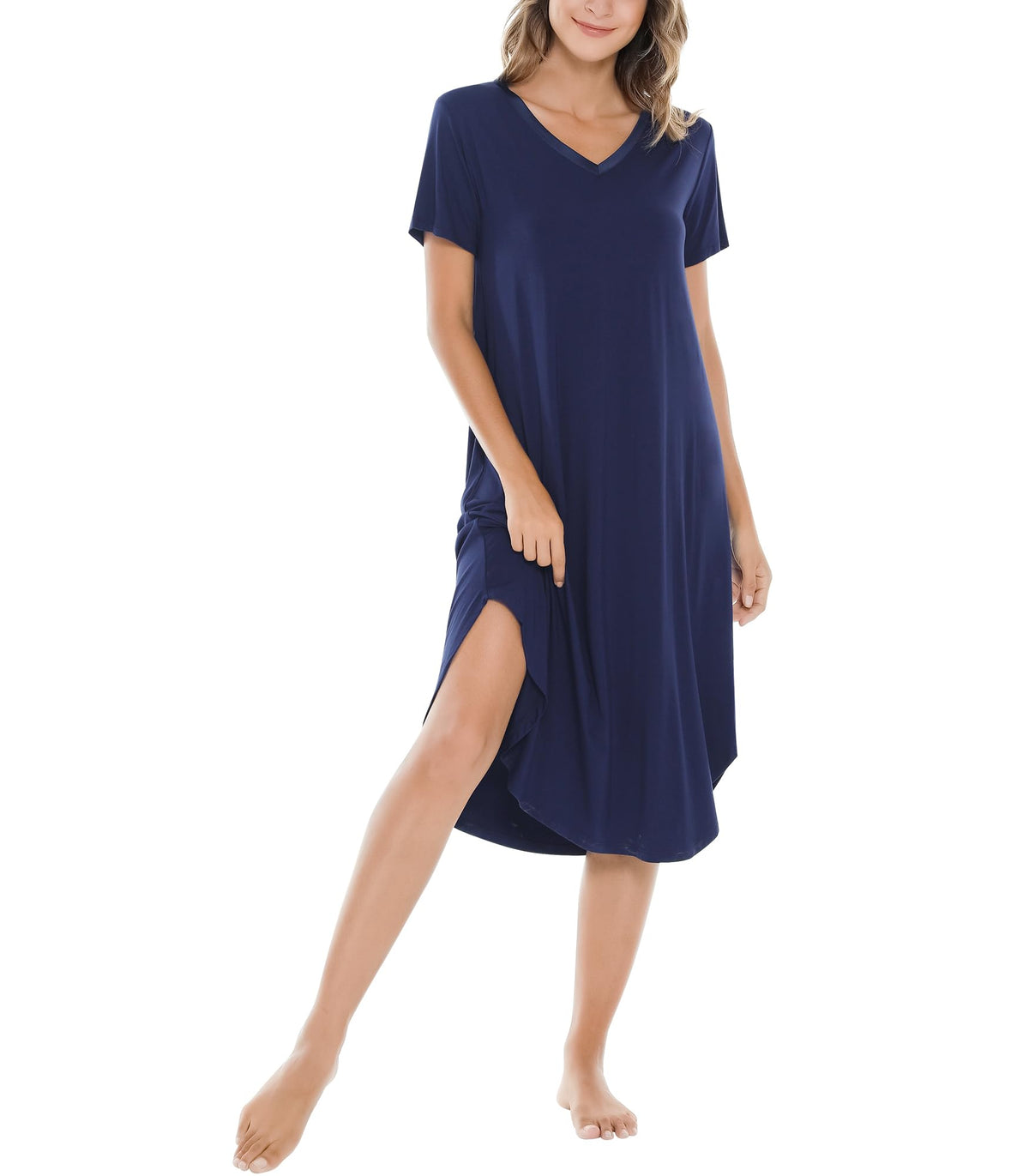 NACHILA Bamboo Viscose Nightgowns for Women Cooling Short Sleeve Sleepshirt