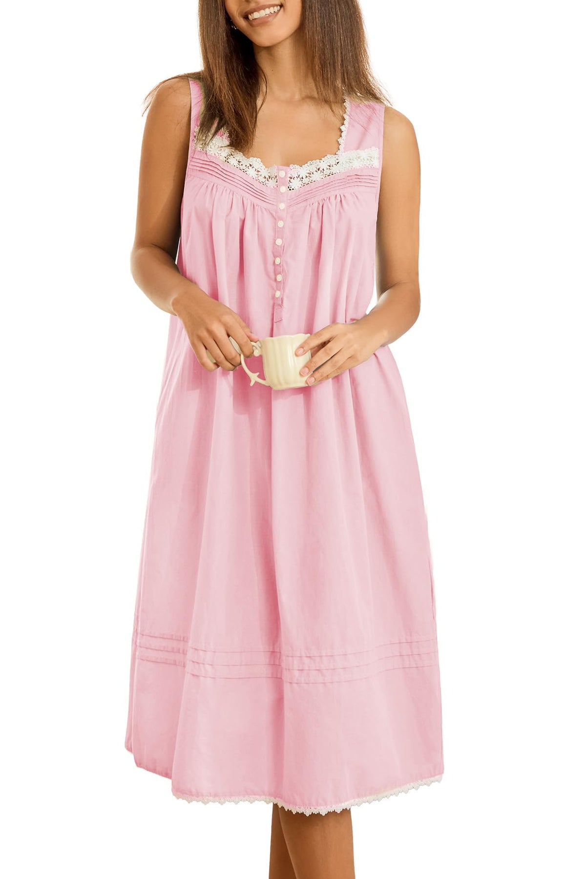 100% Cotton Nightgowns for Women Sleeveless Night Gown with Pockets,XS-5XL