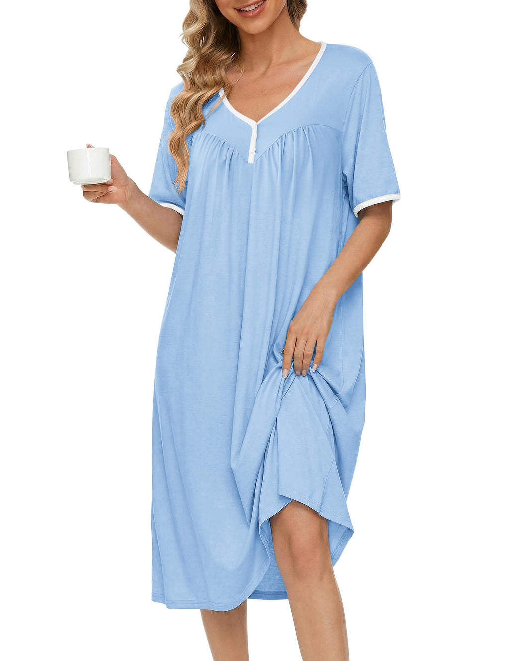Ekouaer Cotton Nightgowns for Women Soft Night Gowns Button House Dress
