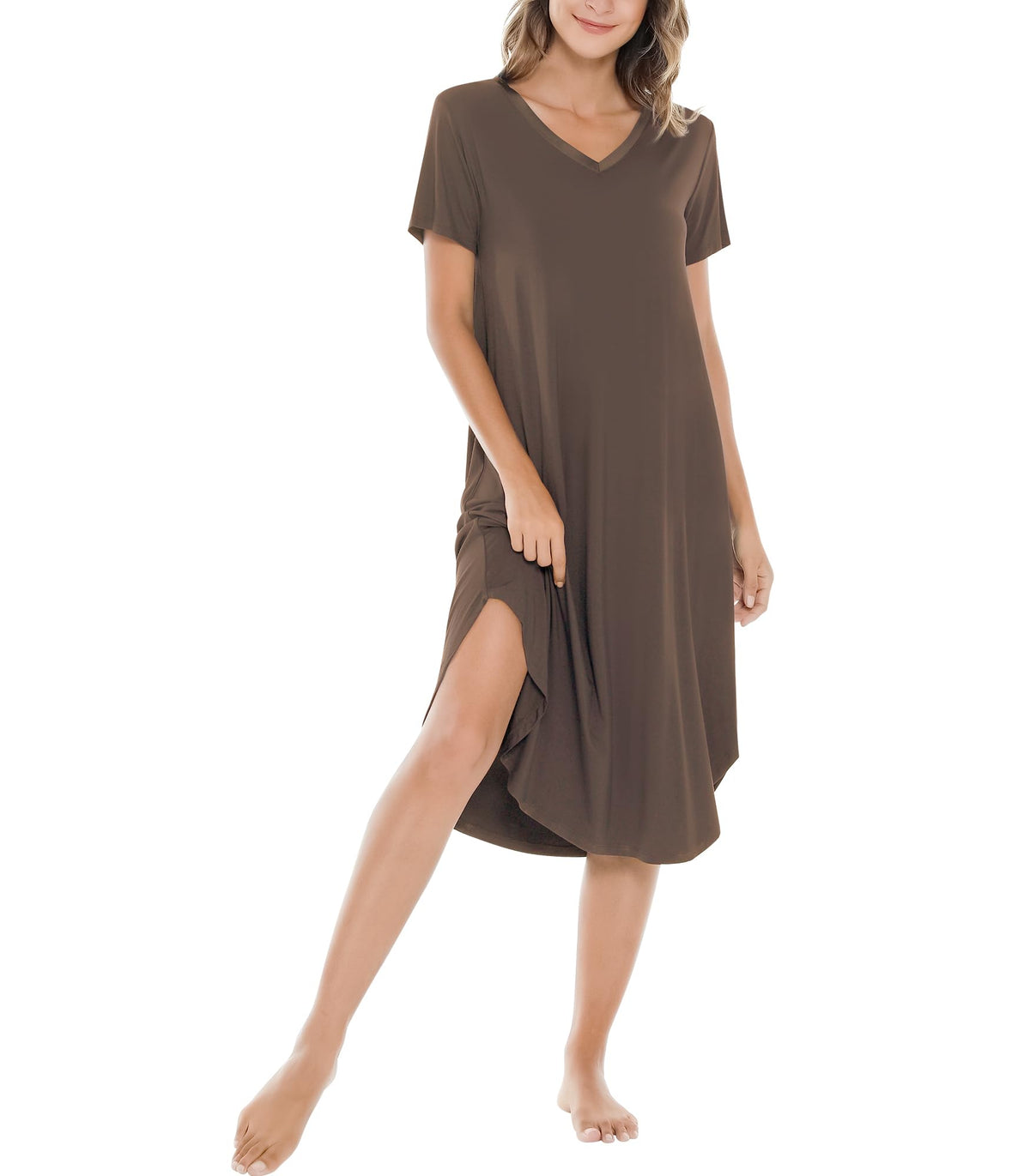 NACHILA Bamboo Viscose Nightgowns for Women Cooling Short Sleeve Sleepshirt