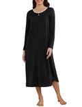 Ekouaer Womens Long Sleeve Nightgowns Long Sleepshirts Henley Sleep Dress