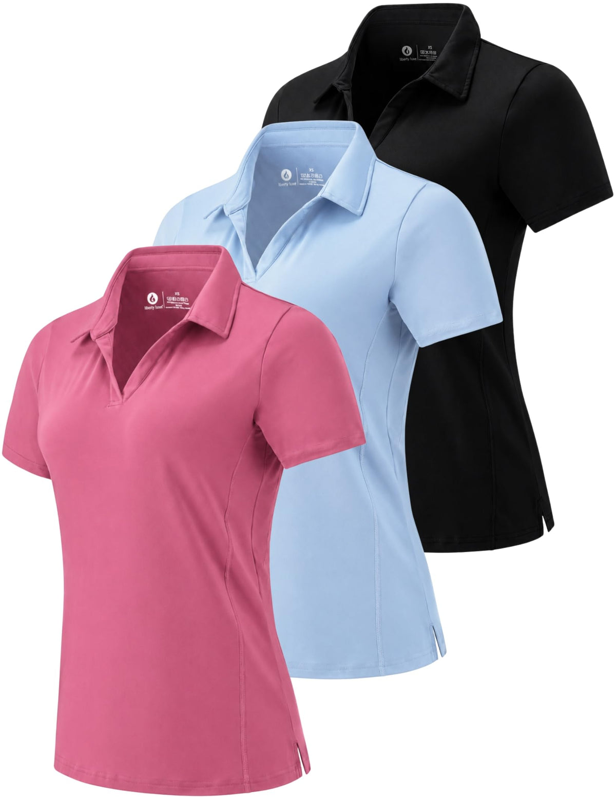 3 Pack Women's Dry Fit V-Neck Polo Shirts