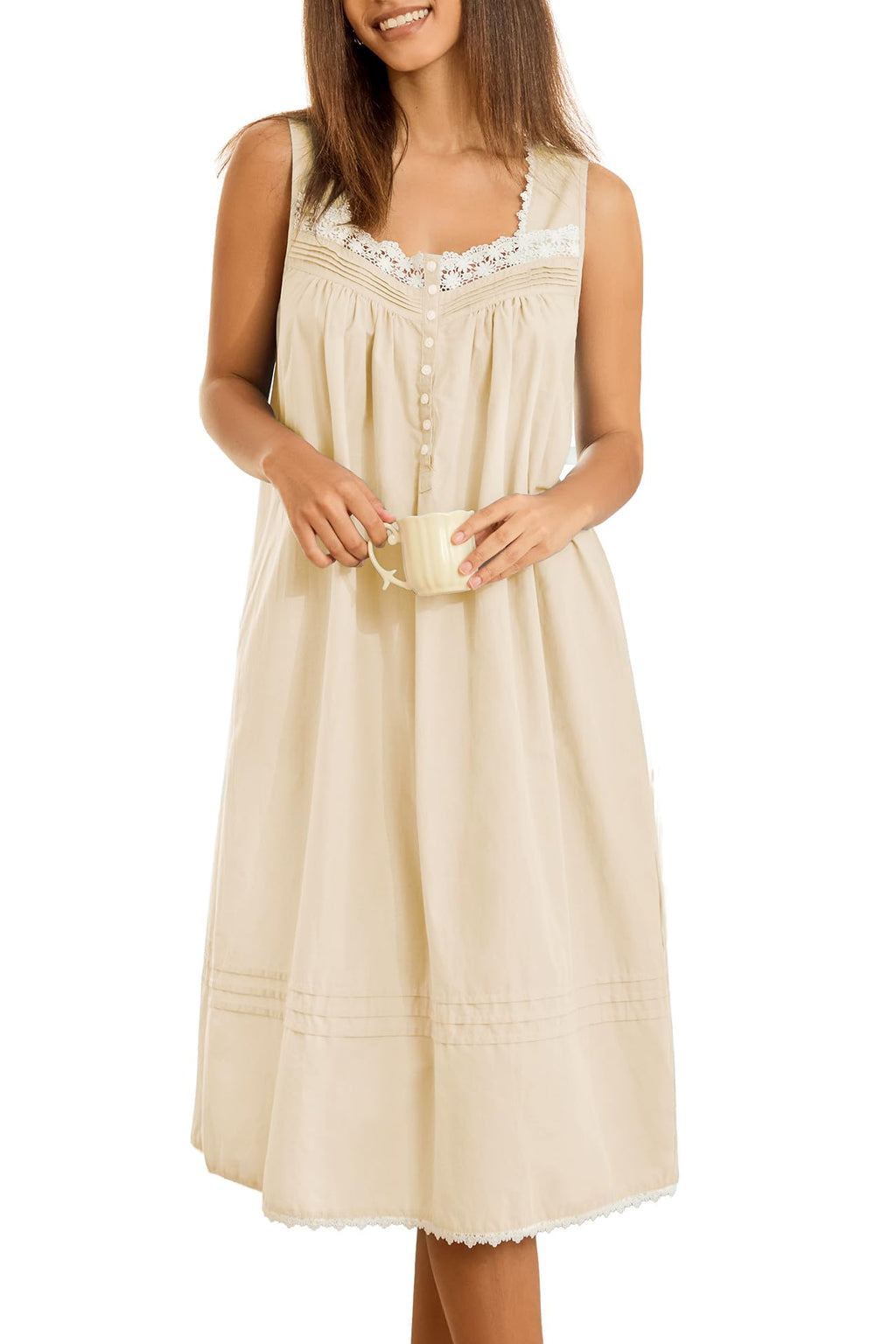 100% Cotton Nightgowns for Women Sleeveless Night Gown with Pockets,XS-5XL