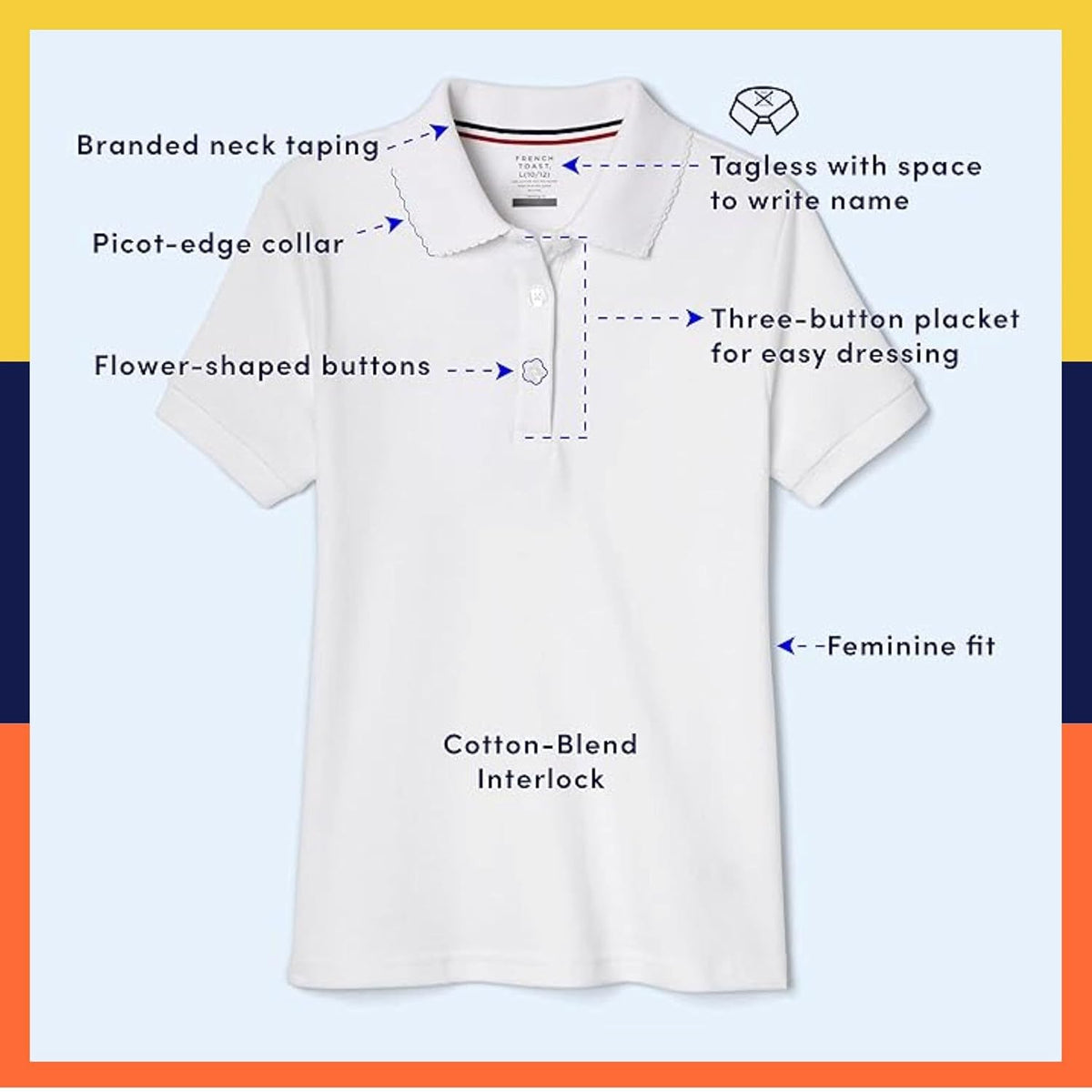 French Toast Girls' Short Sleeve Picot Collar Polo School Uniform Shirt (Standard and Plus)