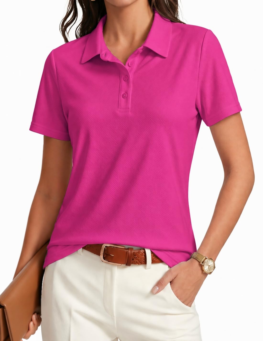 PINSPARK Womens Golf Shirt 4-Button UPF 50+ Quick Dry Collared Polo Shirts