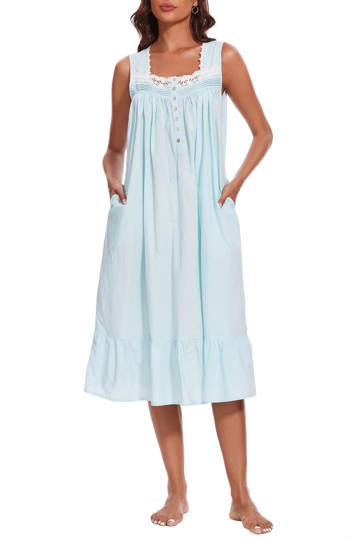 AVIIER 100% Cotton Nightgowns for Women Sleeveless Sleep Dress Ladies Gowns Sleepwear with Pockets