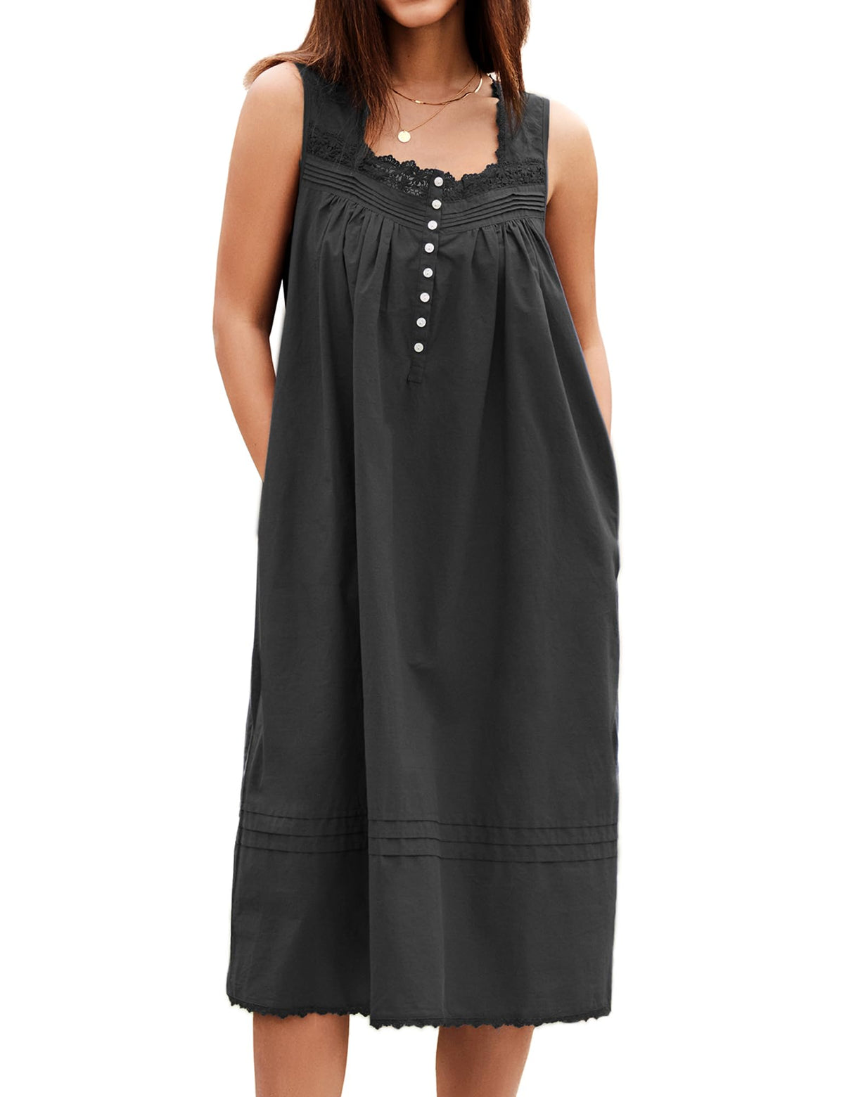 100% Cotton Nightgowns for Women Sleeveless Night Gown with Pockets,XS-5XL