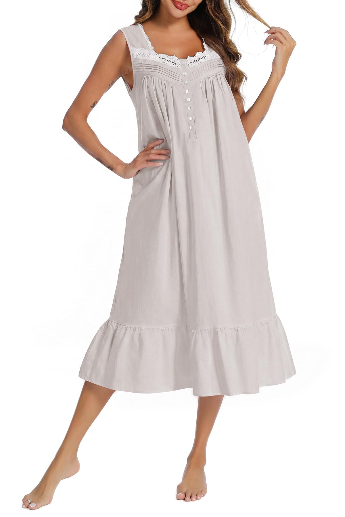 AVIIER 100% Cotton Nightgowns for Women Sleeveless Sleep Dress Ladies Gowns Sleepwear with Pockets