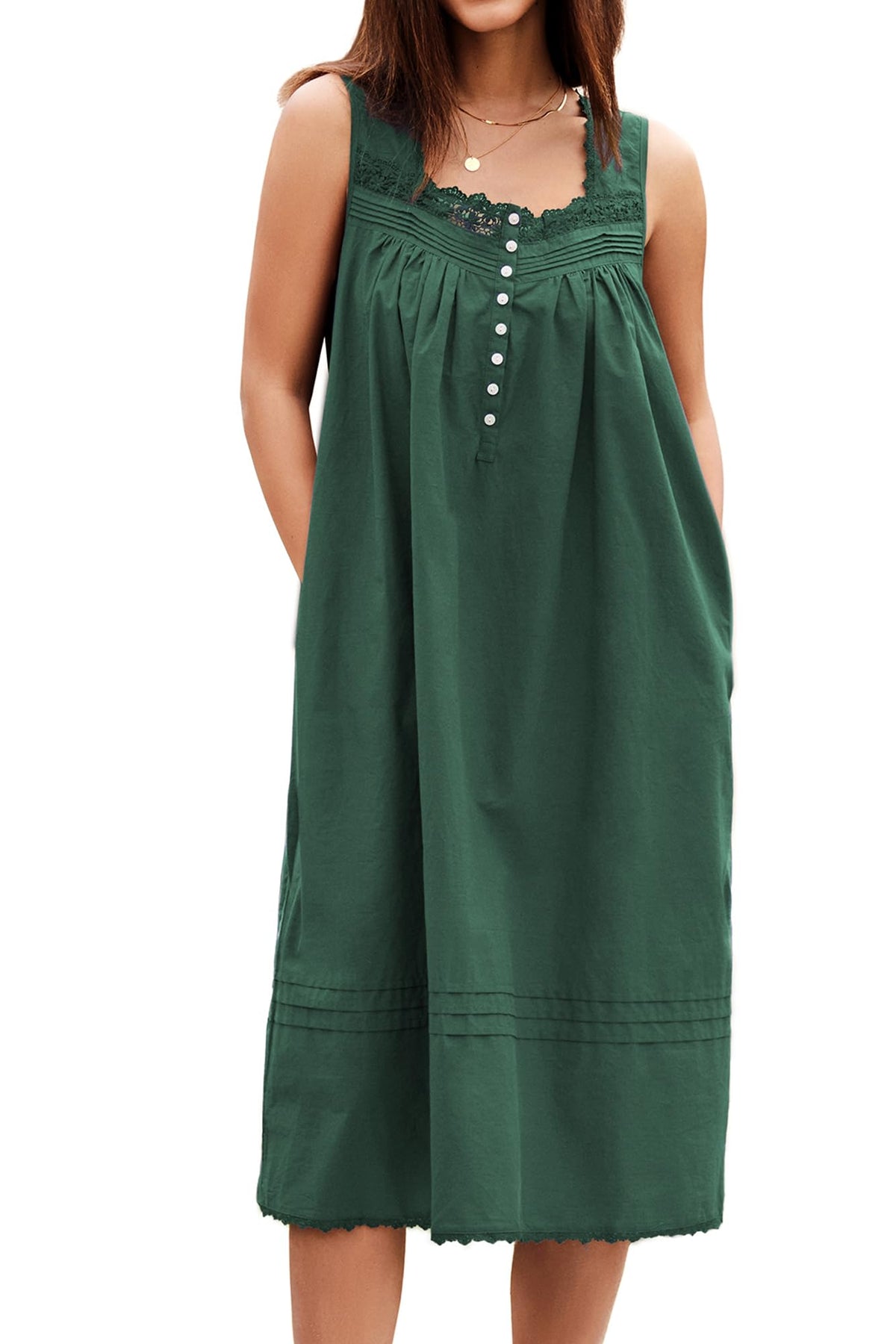 100% Cotton Nightgowns for Women Sleeveless Night Gown with Pockets,XS-5XL