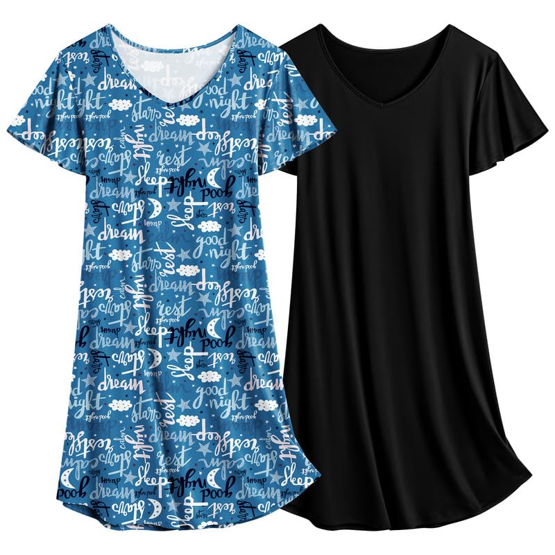 Ekouaer 2 Pack Nightgowns for Women Short Sleeve Nightshirt Soft Sleepdress