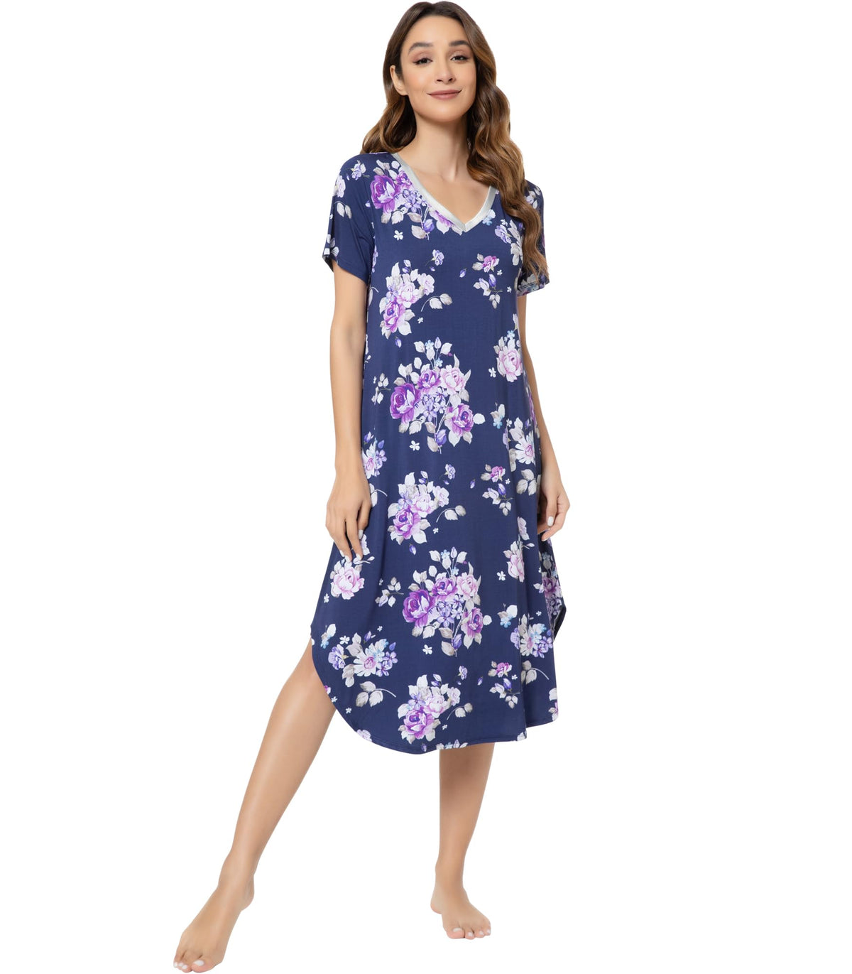 NACHILA Bamboo Viscose Nightgowns for Women Cooling Short Sleeve Sleepshirt