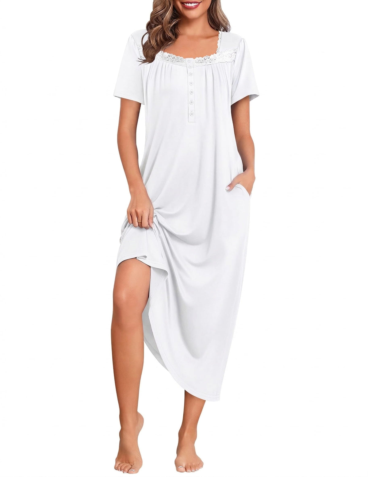 Ekouaer Long Nightgowns for Women Short Sleeve House Dress with Pockets