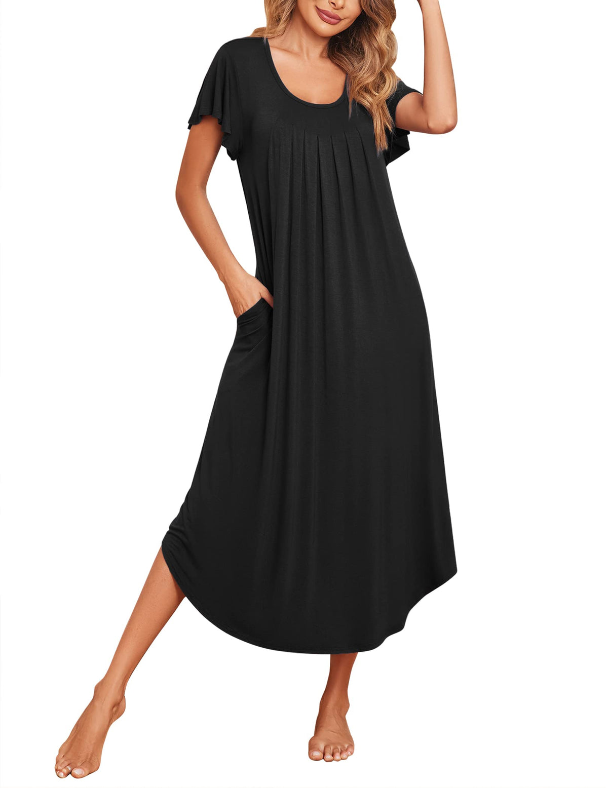 Ekouaer Long Nightgowns for Women with Pockets Short Sleeves House Dresses