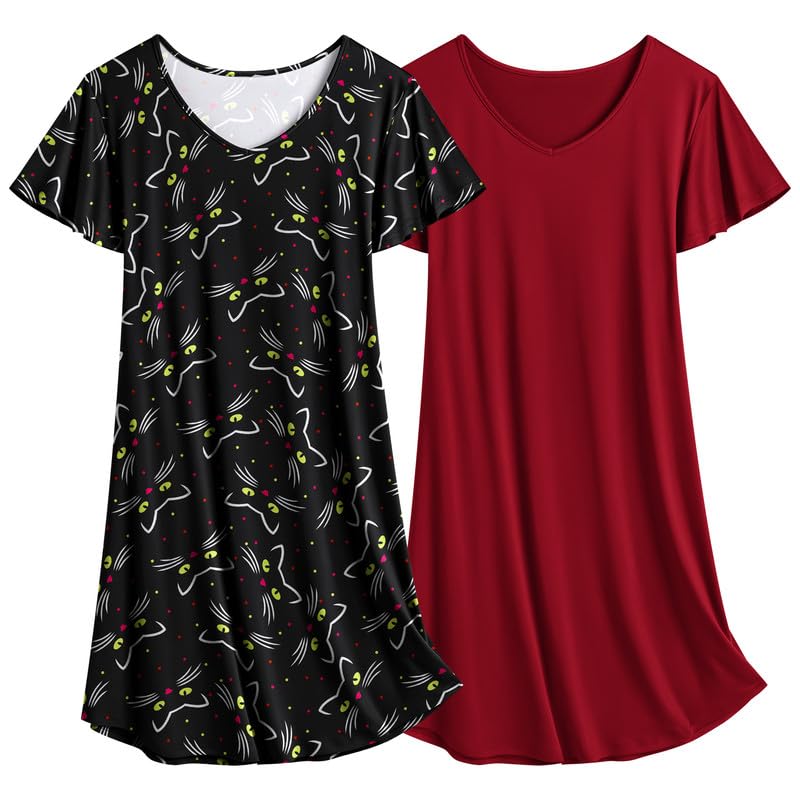 Ekouaer 2 Pack Nightgowns for Women Short Sleeve Nightshirt Soft Sleepdress