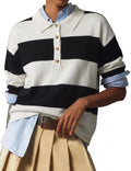 Wyeysyt Polo Sweater Women Rugby Shirt Striped Collared Sweaters