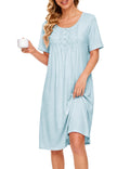 Ekouaer Cotton Nightgowns for Women Short Sleeve House Dress Pleated Moomoo