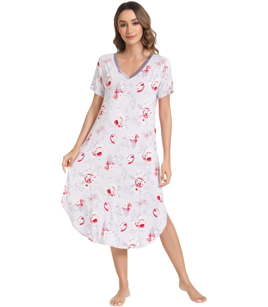 NACHILA Bamboo Viscose Nightgowns for Women Cooling Short Sleeve Sleepshirt
