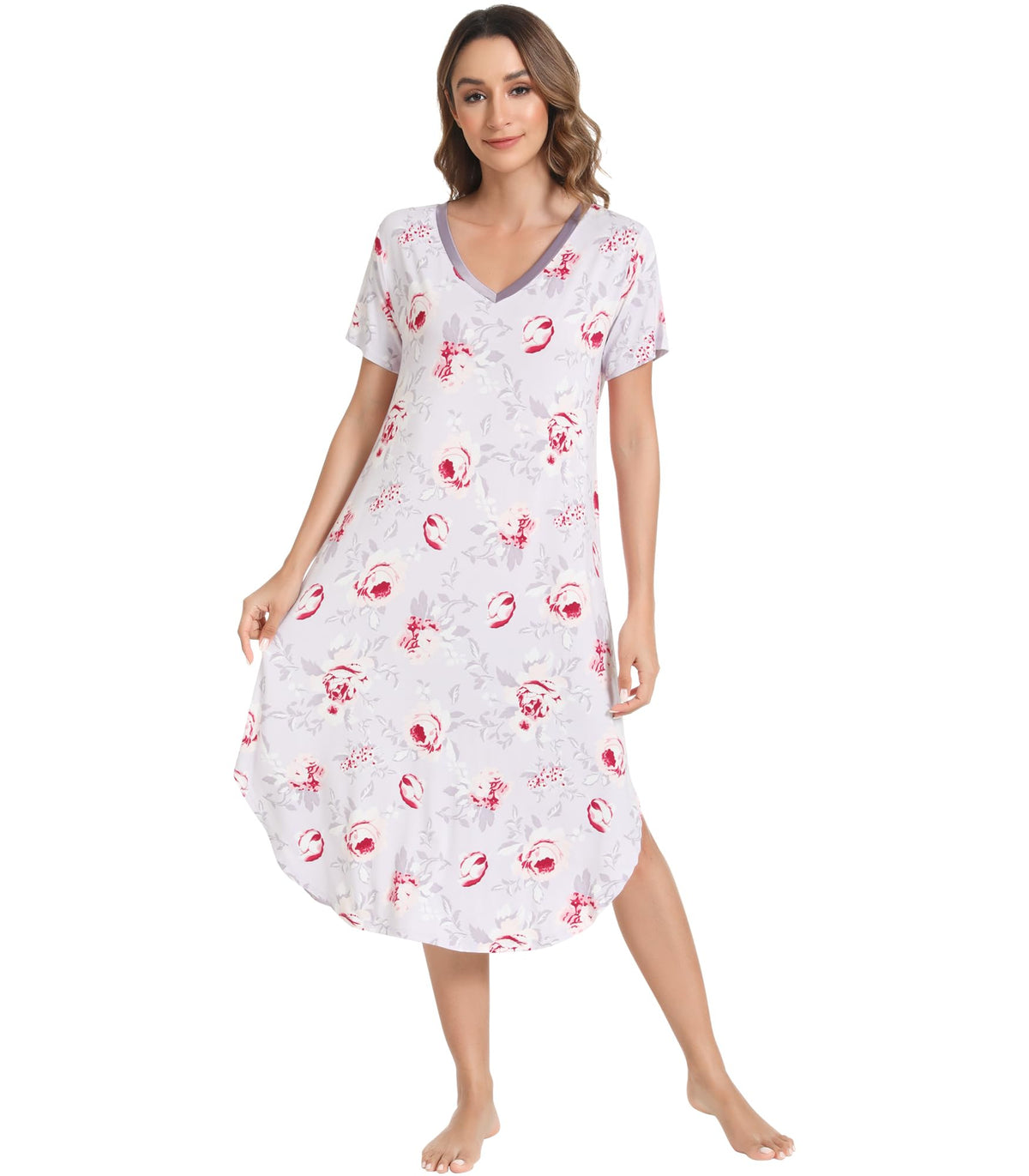 NACHILA Bamboo Viscose Nightgowns for Women Cooling Short Sleeve Sleepshirt