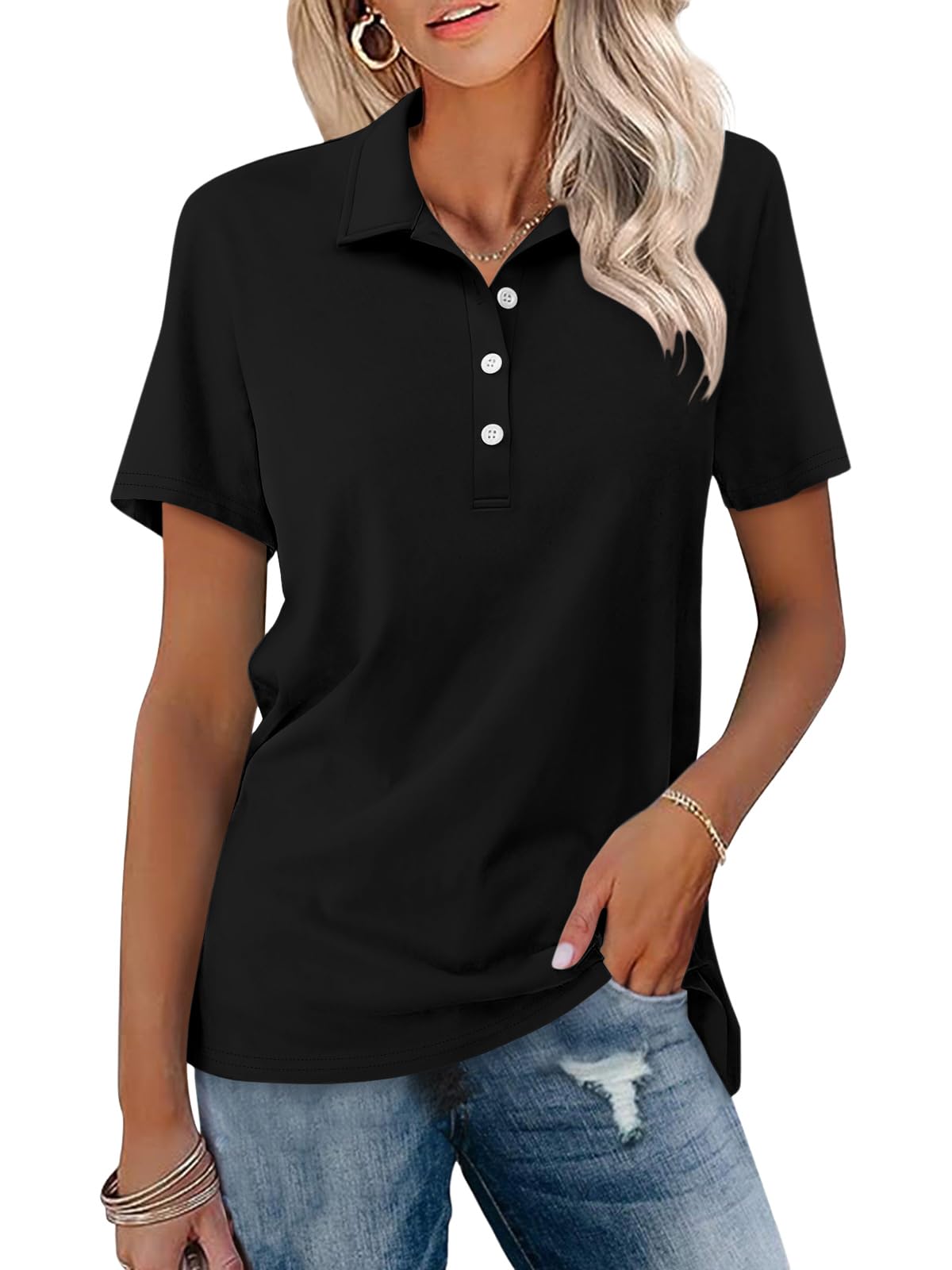 TICTICMISS Womens Polo Shirts Short Sleeve Button Collared Summer Tops