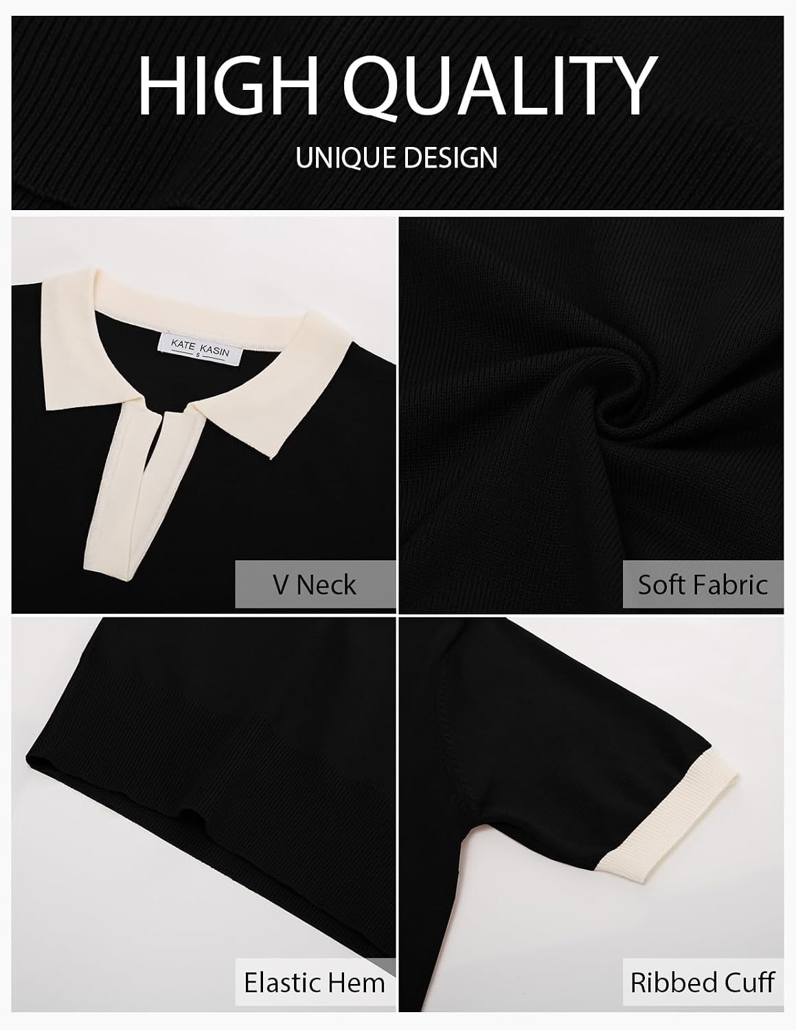 Women's Short Sleeve Classic V Neck Collared Casual Polo Sweater Tops