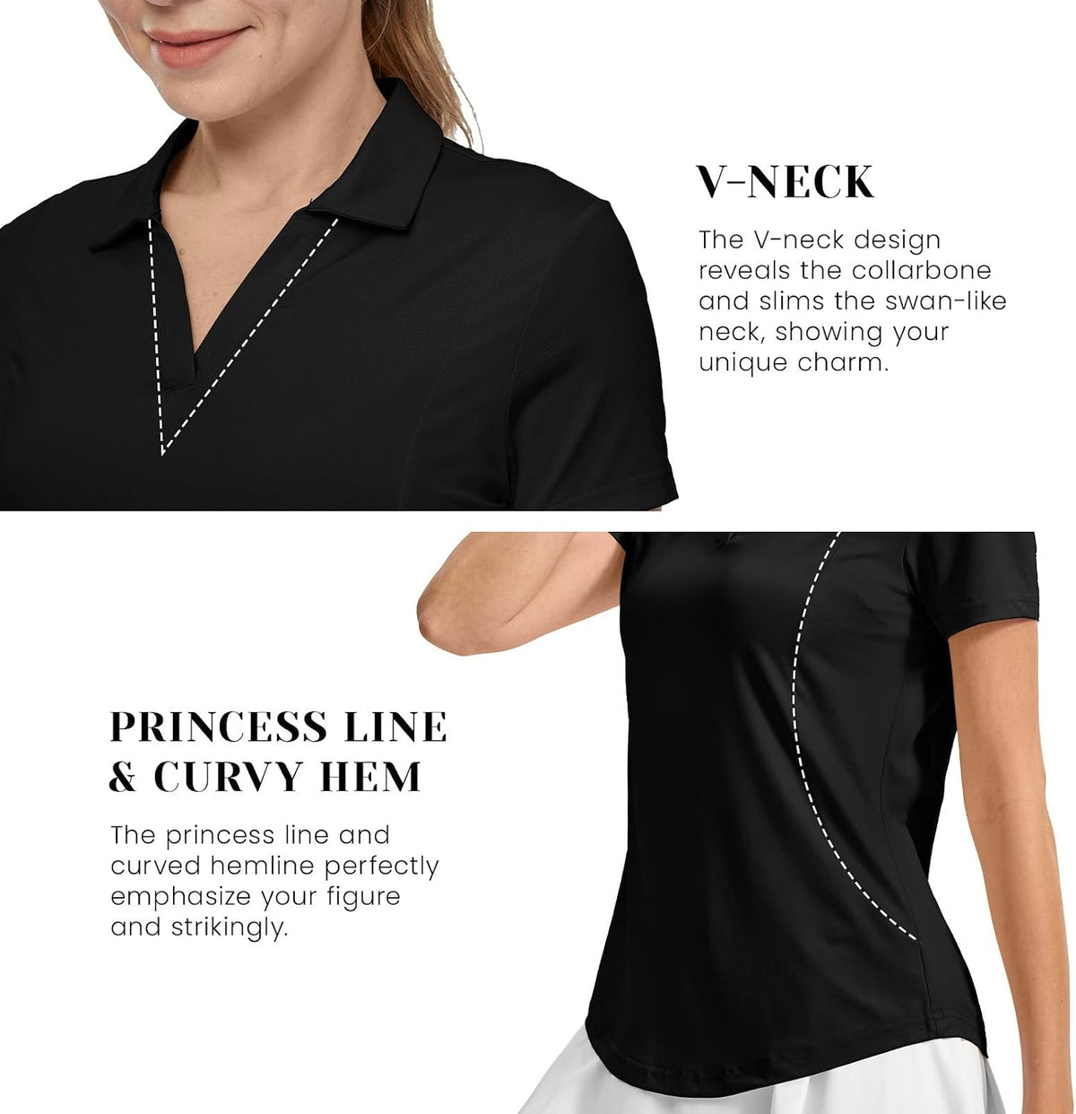 Rdruko Women's Golf Shirts Short Sleeve Dry Fit Polo V Neck Collared Shirts