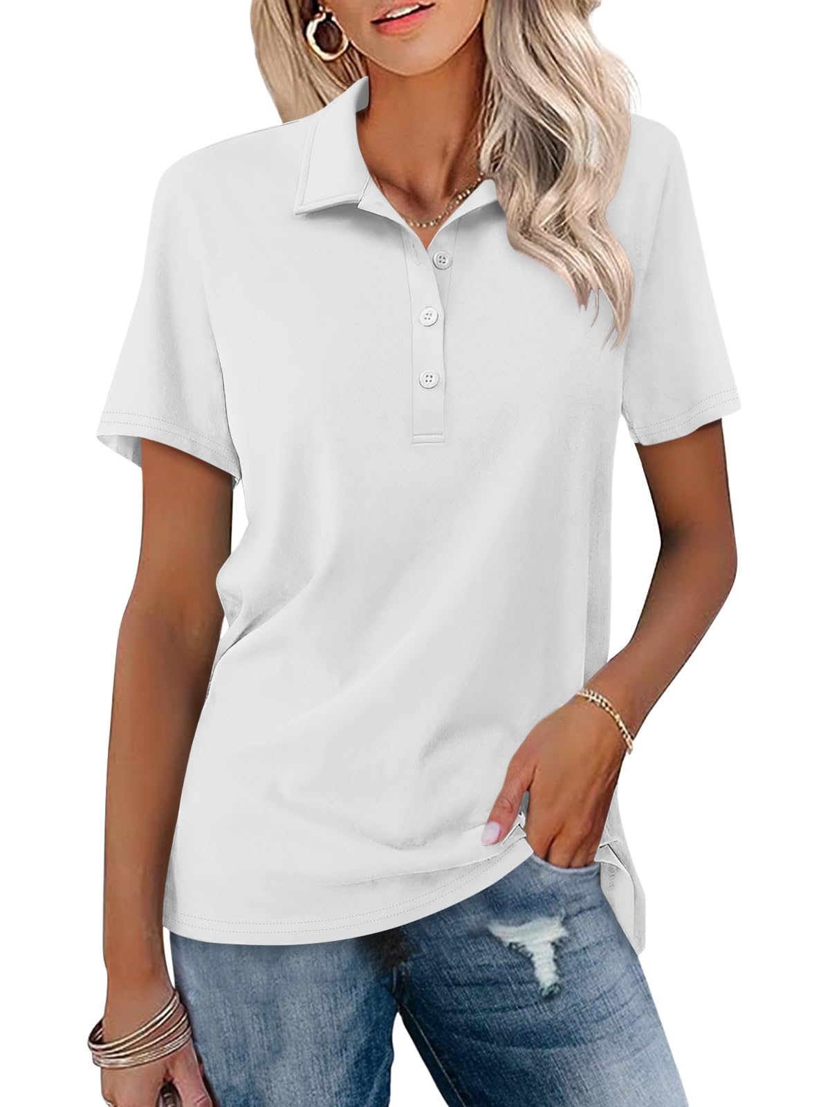 TICTICMISS Womens Polo Shirts Short Sleeve Button Collared Summer Tops