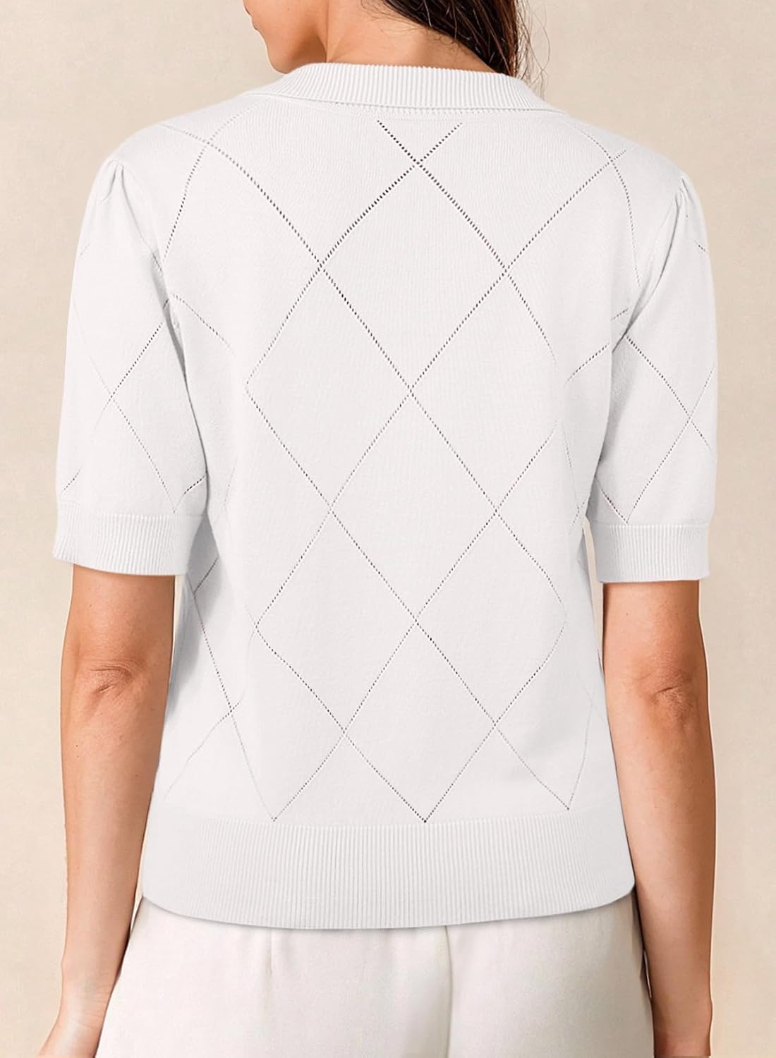 Dokotoo Women Short Sleeve Sweater V Neck Knit Tops Business Casual Collared Work Shirt
