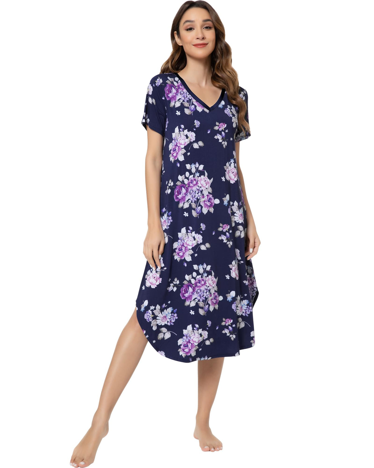 NACHILA Bamboo Viscose Nightgowns for Women Cooling Short Sleeve Sleepshirt
