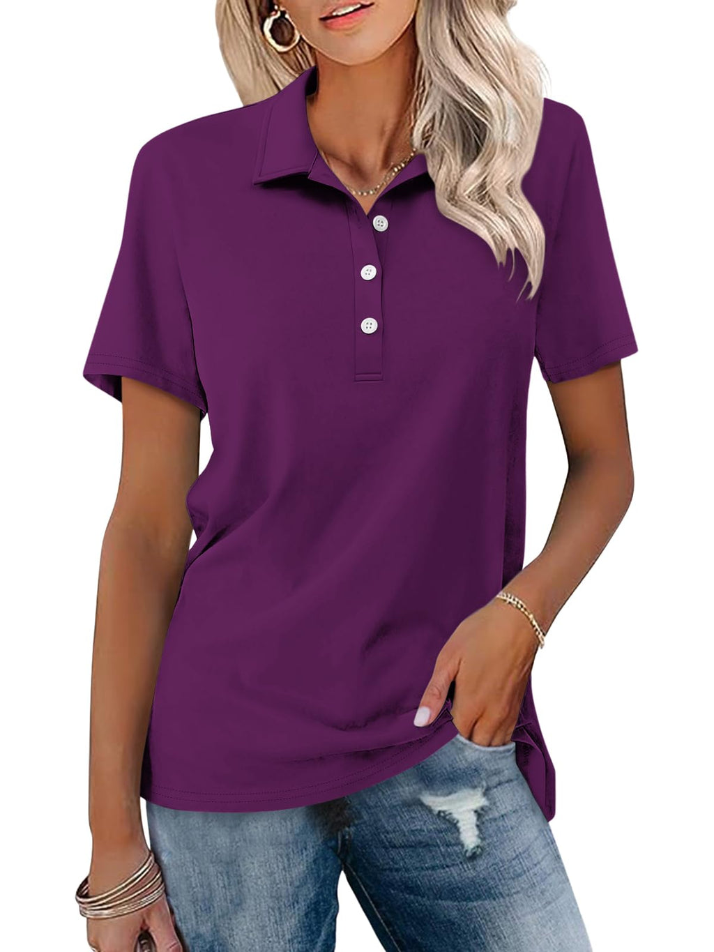 TICTICMISS Womens Polo Shirts Short Sleeve Button Collared Summer Tops